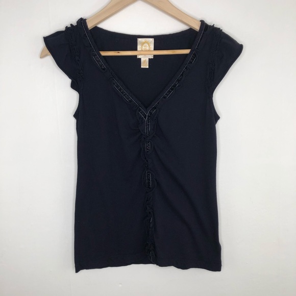 Anthropologie Tops - Anthropologie Ric Rac Blue Velvet Trim Top